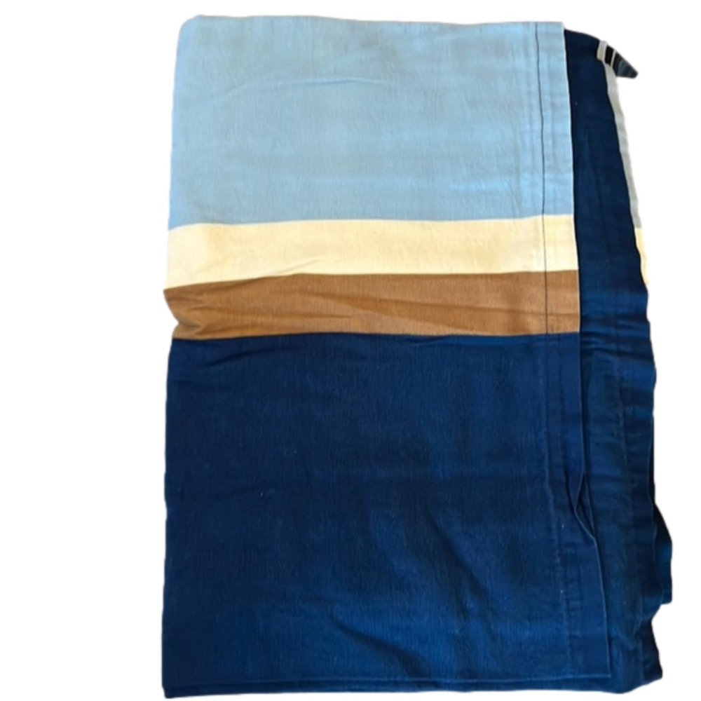 Circo Navy and Baby Blue w White & Brown striped Curtain Panels, 84” Long